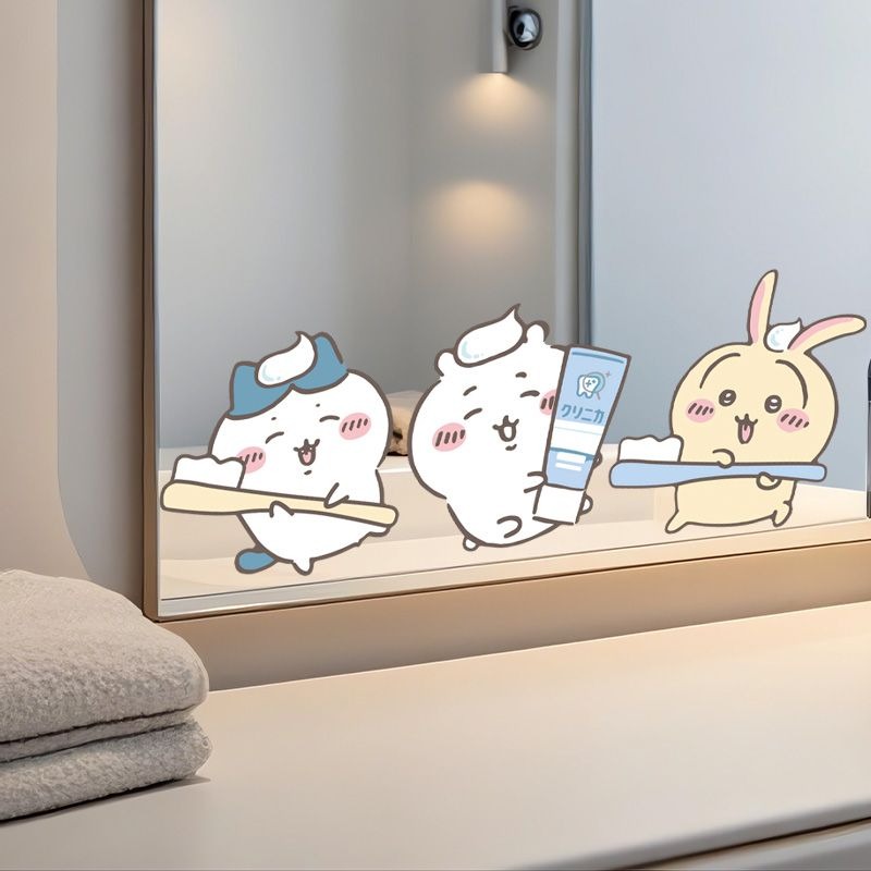 Japan Bathroom.Home - Stiker Cermin Chiikawa Motif Lucu Perekat