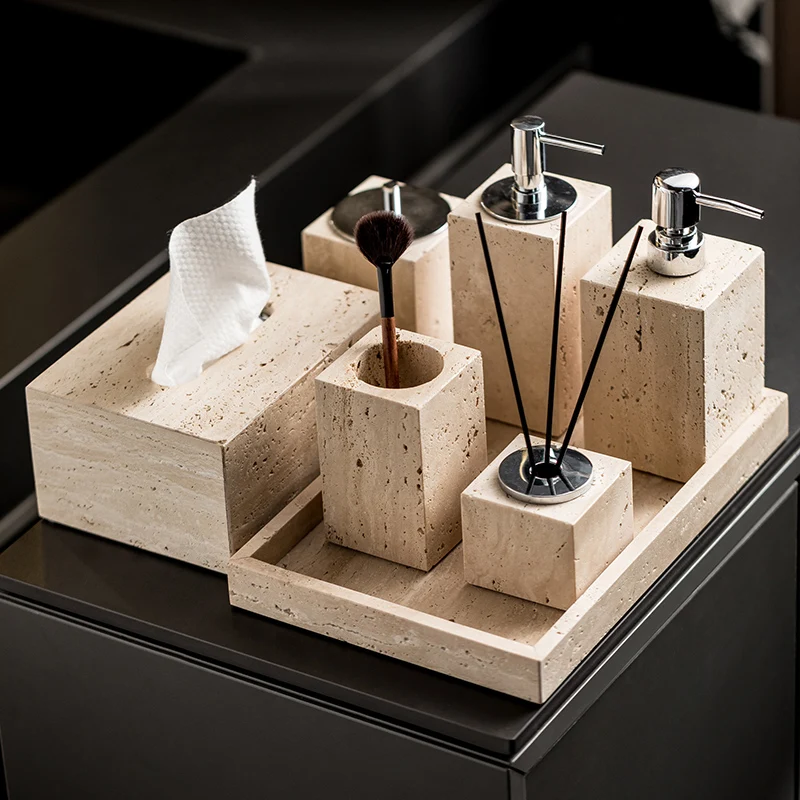 Zara Home Bathroom Set - Set Kamar Mandi Travertine Beige Dispenser